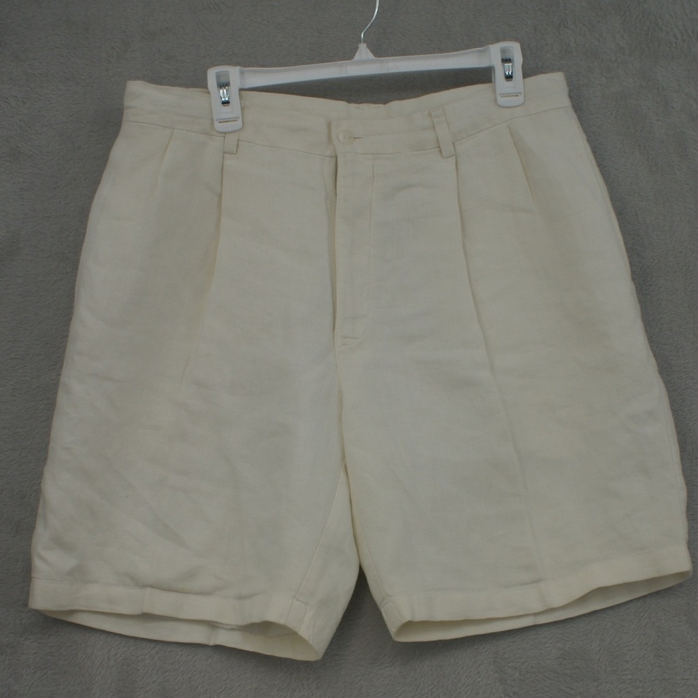 Turnbury Mens Pleated 100% Linen Shorts White Size 36 Casual Summer Vacation